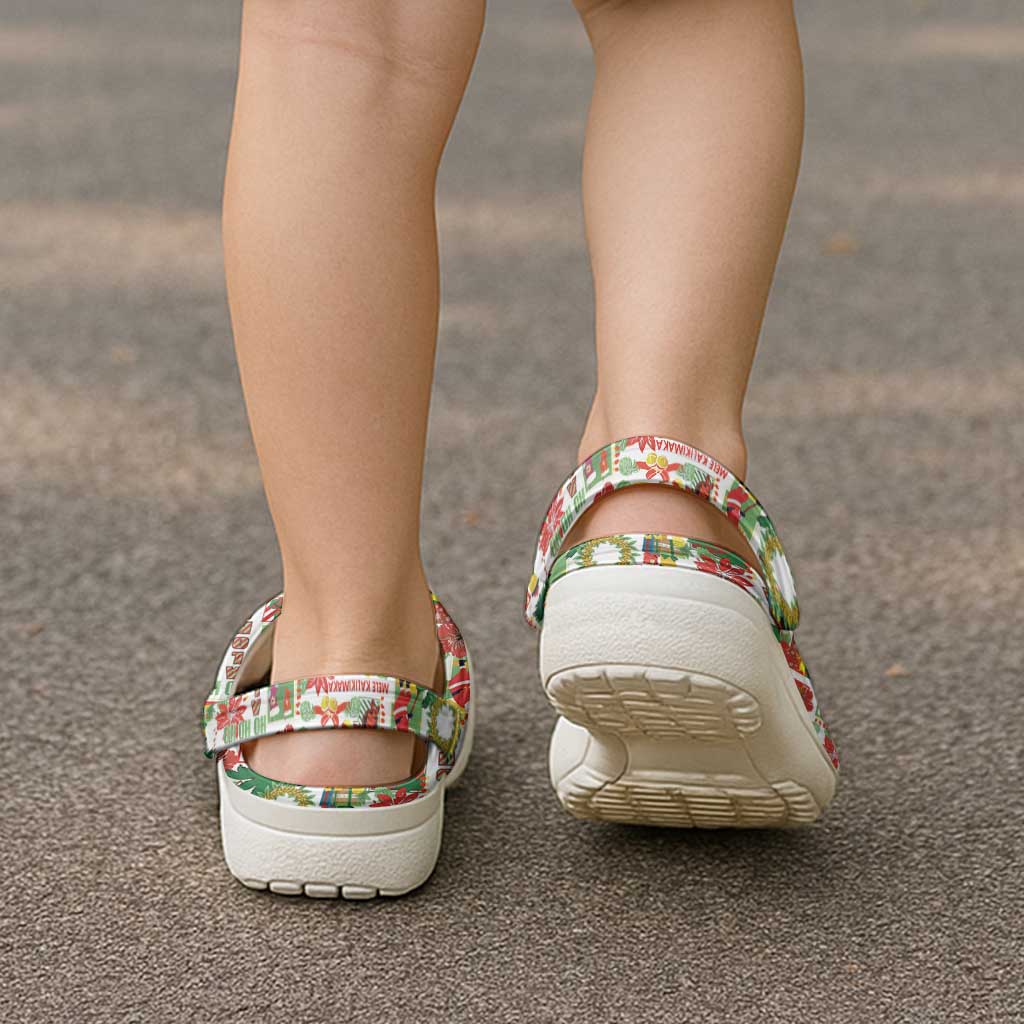 Hawaiian Santa Christmas Pattern Clogs Shoes White Version - Wonder Print Shop