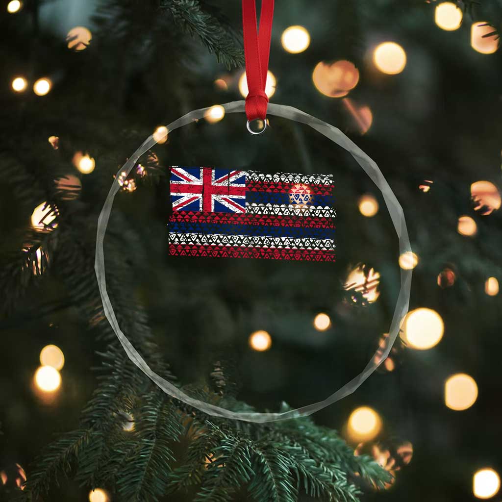 Hawaiian Tribal Flag State of Hawaii Crystal Glass Ornament
