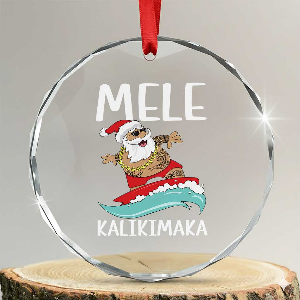 Hawaiian Xmas Crystal Glass Ornament Mele Kalikimaka Hawaii Surfing Santa Tropical Beach TS10