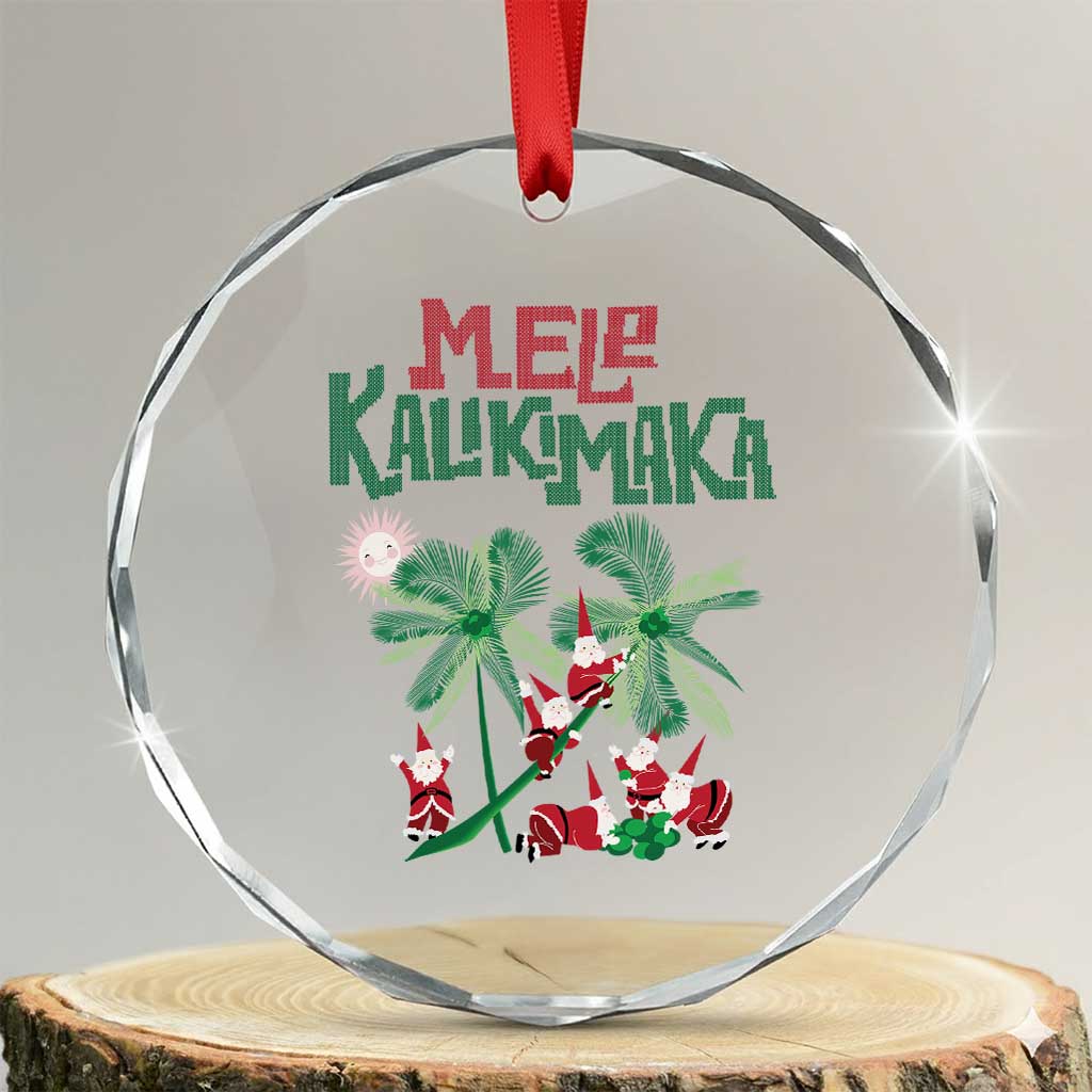 Hawaiian Xmas Crystal Glass Ornament Mele Kalikimaka Santa Climb Palm Tree TS09