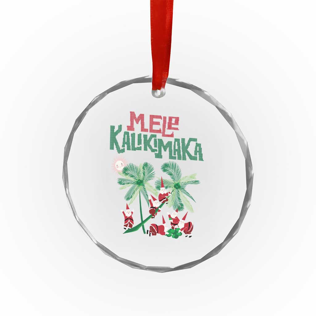 Hawaiian Xmas Crystal Glass Ornament Mele Kalikimaka Santa Climb Palm Tree TS09