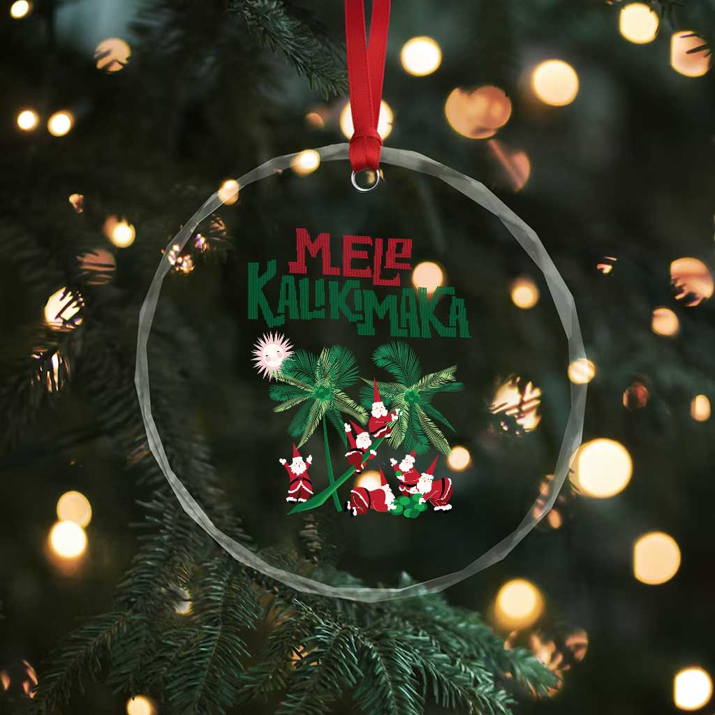Hawaiian Xmas Crystal Glass Ornament Mele Kalikimaka Santa Climb Palm Tree TS09