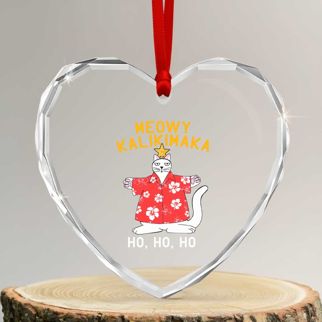 Hawaiian Xmas Cute Cat Heart Crystal Glass Ornament Meowy Kalikimaka Hawaiian Cat Ho Ho Ho Xmas Tree - Wonder Print Shop