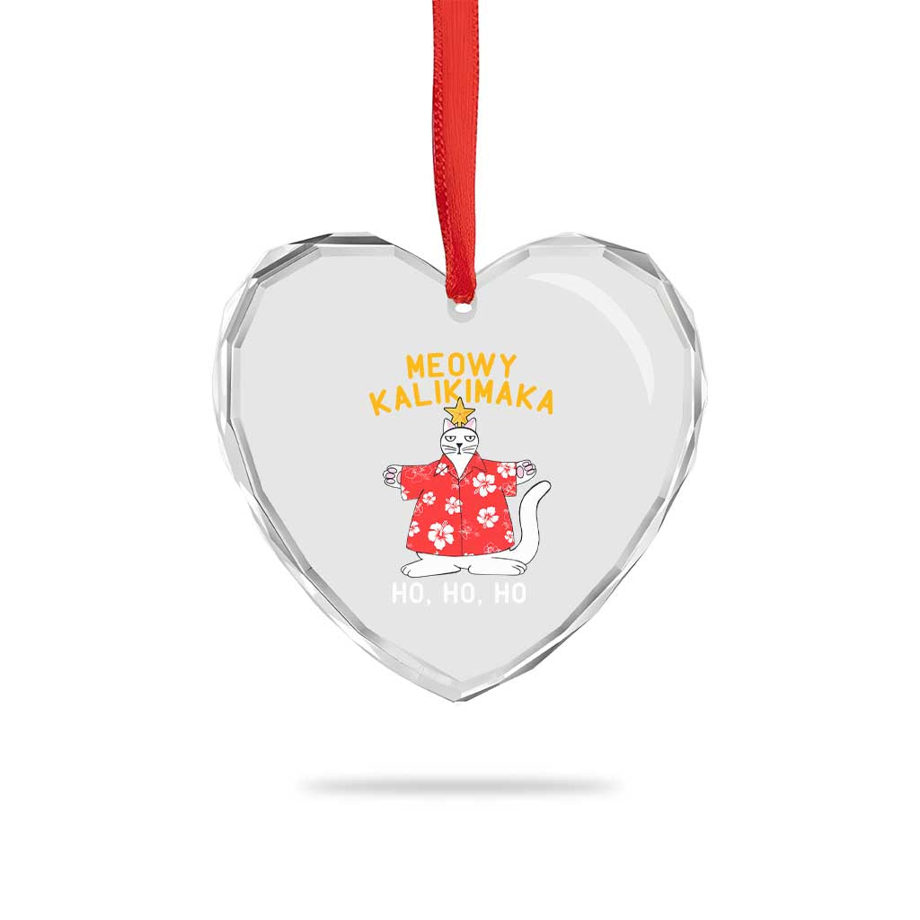 Hawaiian Xmas Cute Cat Heart Crystal Glass Ornament Meowy Kalikimaka Hawaiian Cat Ho Ho Ho Xmas Tree - Wonder Print Shop