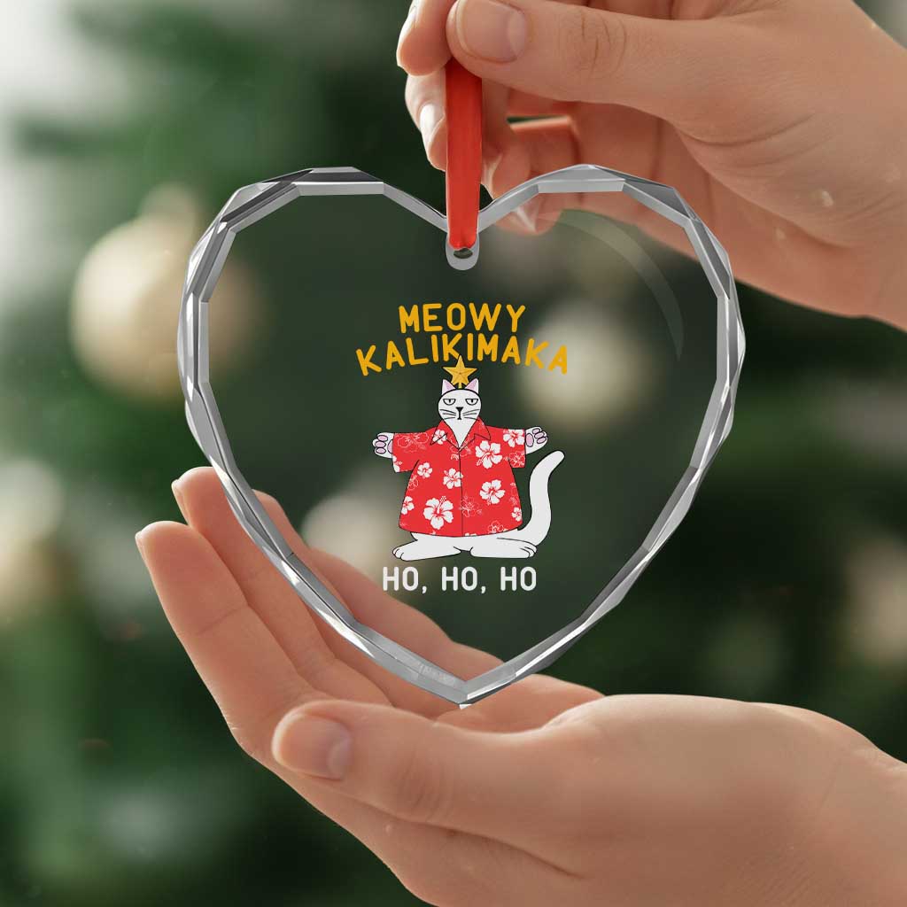 Hawaiian Xmas Cute Cat Heart Crystal Glass Ornament Meowy Kalikimaka Hawaiian Cat Ho Ho Ho Xmas Tree - Wonder Print Shop