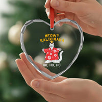 Hawaiian Xmas Cute Cat Heart Crystal Glass Ornament Meowy Kalikimaka Hawaiian Cat Ho Ho Ho Xmas Tree - Wonder Print Shop
