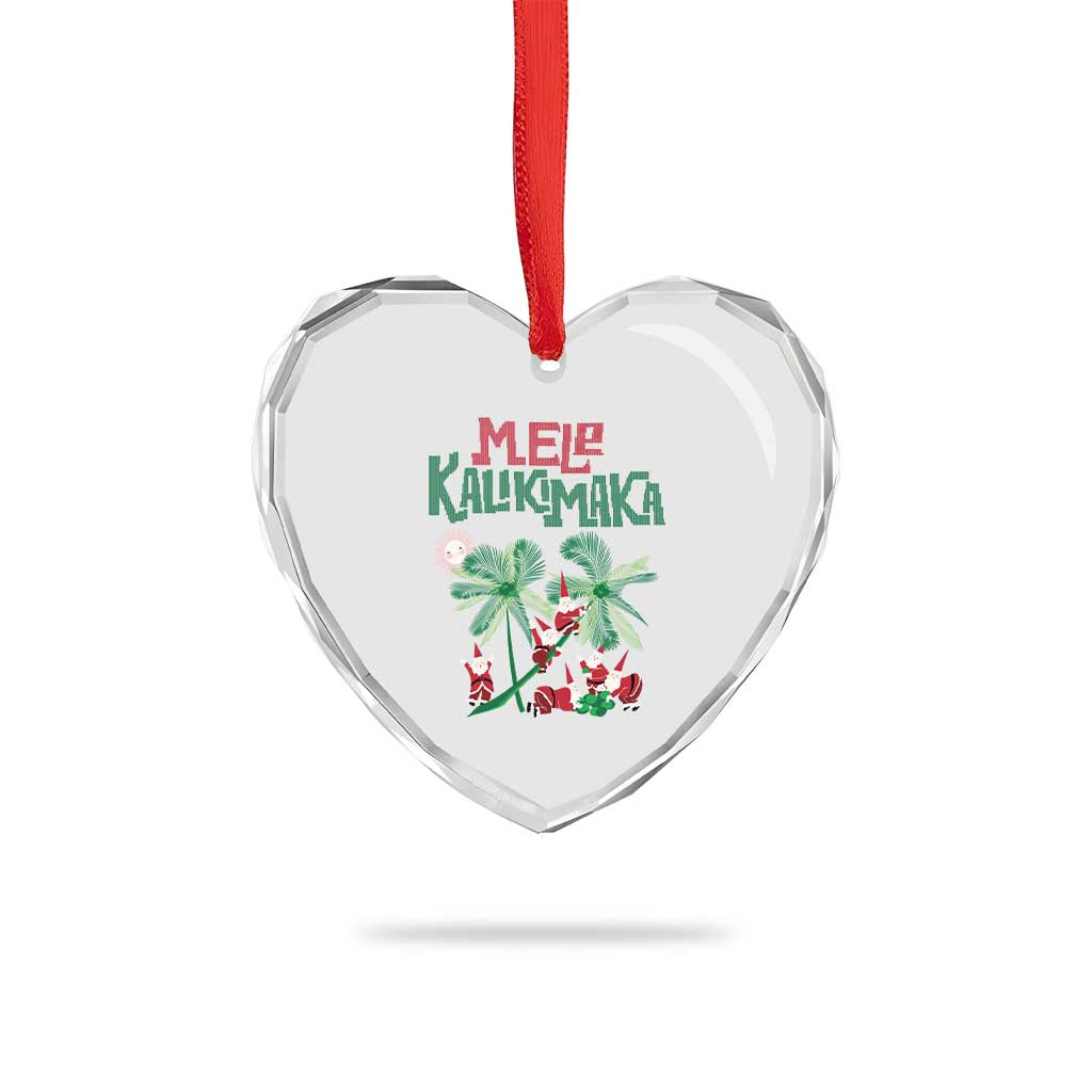Hawaiian Xmas Heart Crystal Glass Ornament Mele Kalikimaka Santa Climb Palm Tree - Wonder Print Shop