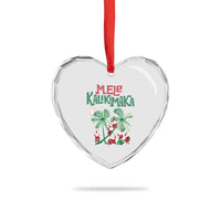 Hawaiian Xmas Heart Crystal Glass Ornament Mele Kalikimaka Santa Climb Palm Tree - Wonder Print Shop