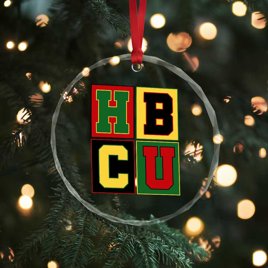HBCU Block Letter Pride Graphic Crystal Glass Ornament College Support Statement Black Excellence
