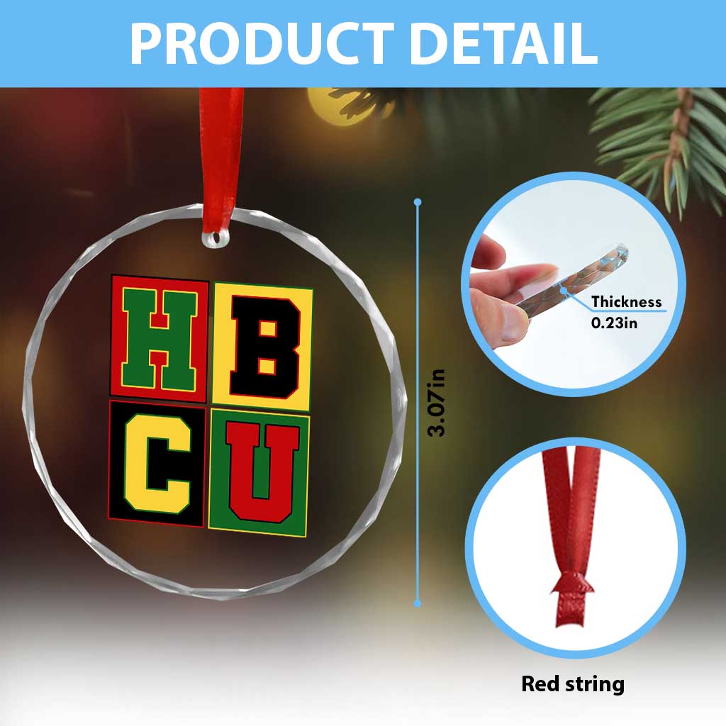 HBCU Block Letter Pride Graphic Crystal Glass Ornament College Support Statement Black Excellence