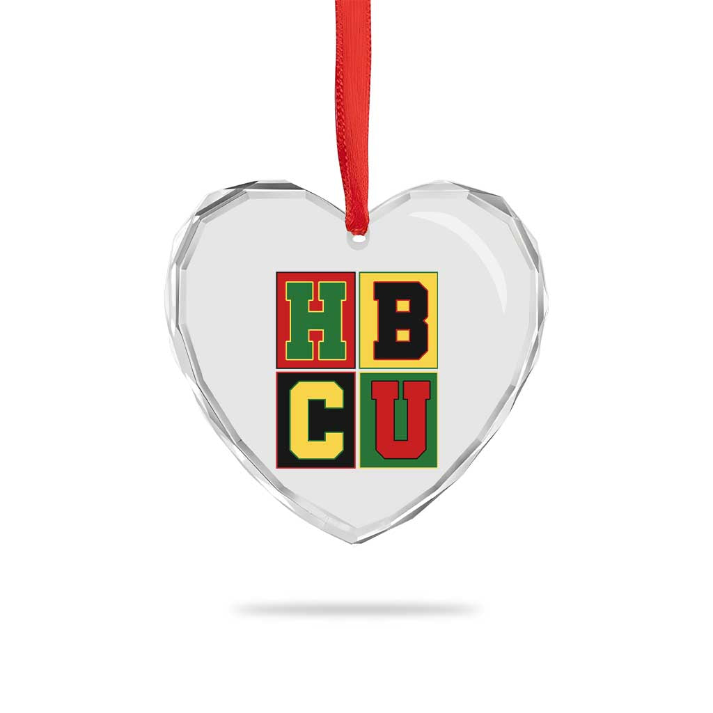 HBCU Block Letter Pride Graphic Heart Crystal Glass Ornament College Support Statement Black Excellence