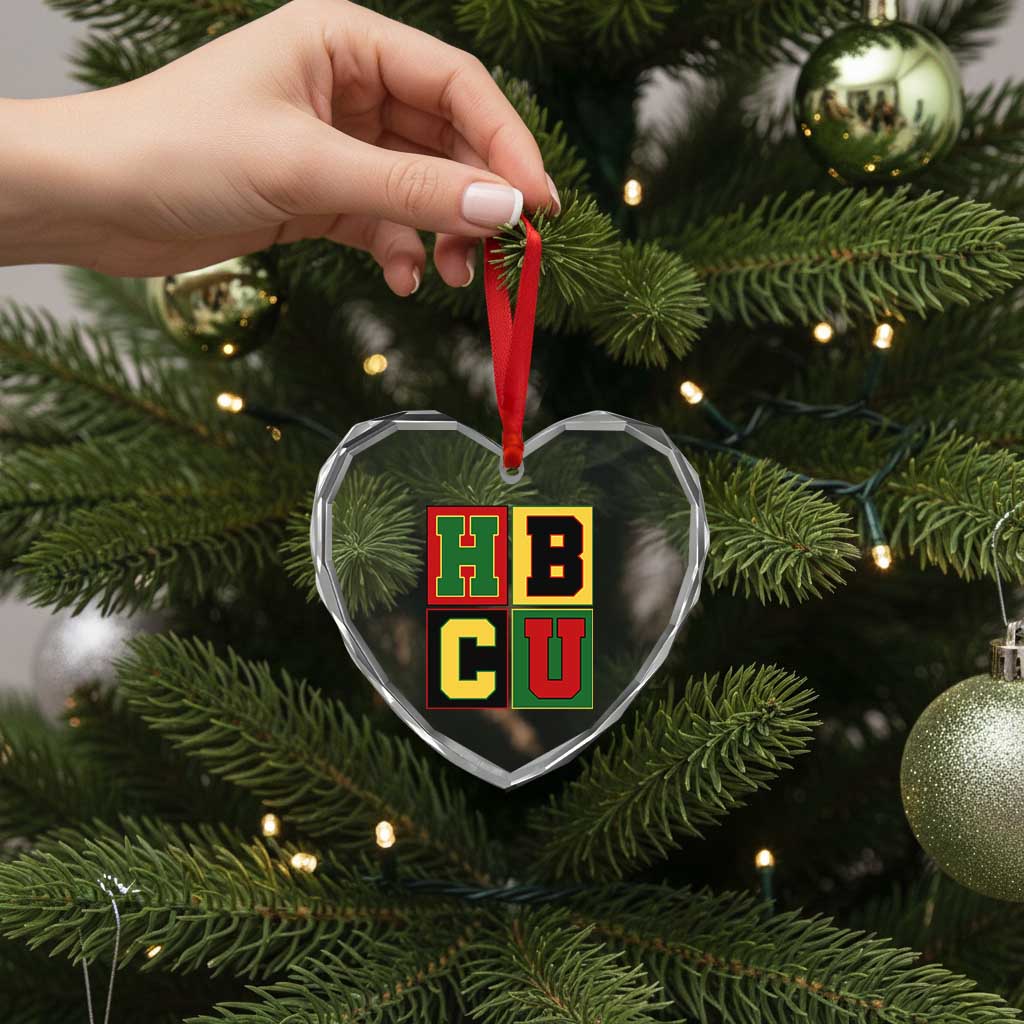 HBCU Block Letter Pride Graphic Heart Crystal Glass Ornament College Support Statement Black Excellence