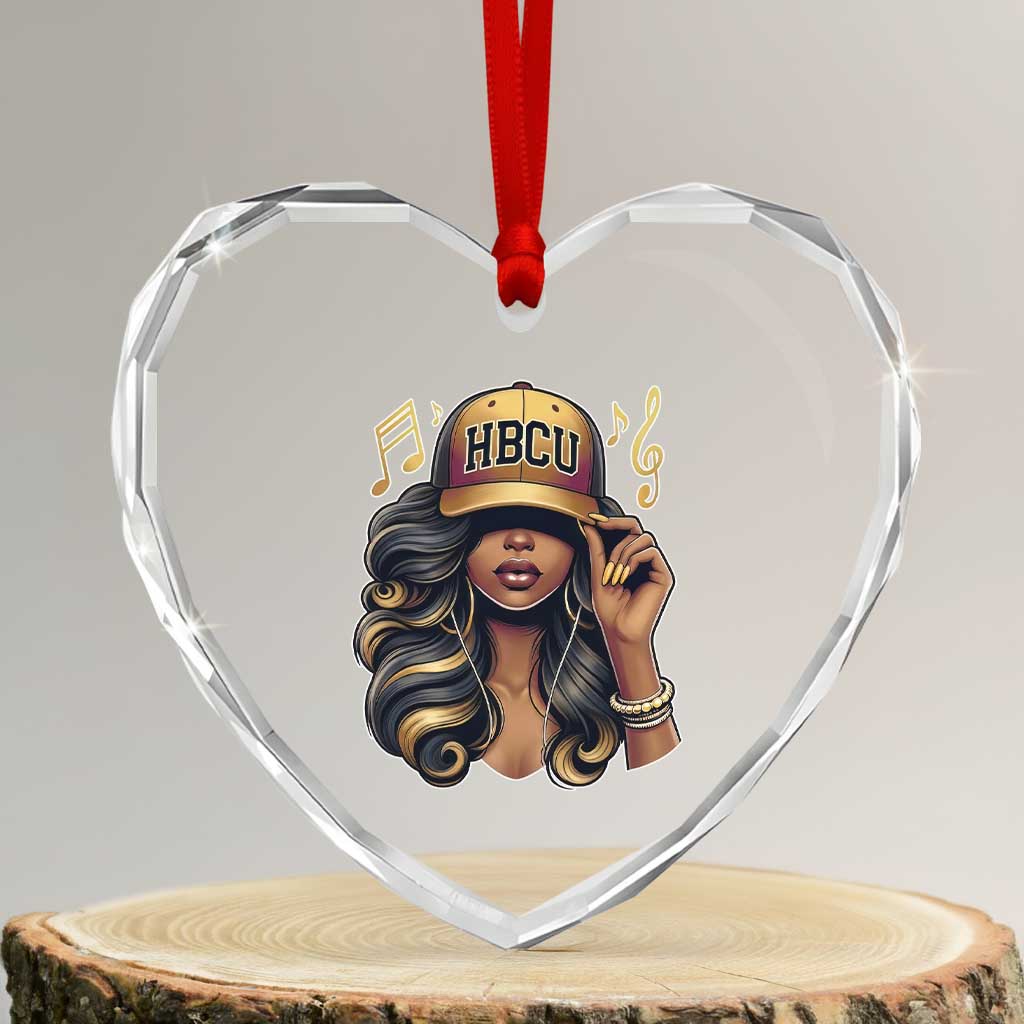 HBCU Queen Vibes Heart Crystal Glass Ornament Melanin Music College Pride for Black Excellence Supporters