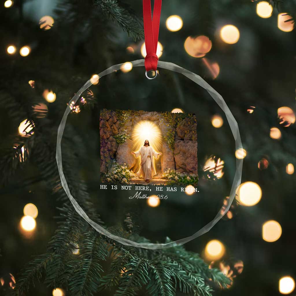 He Is Not Here He Has Risen Crystal Glass Ornament Easter Christian Jesus