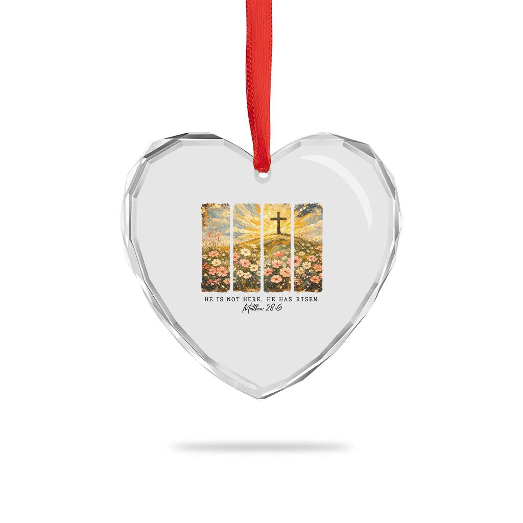 He Is Not Here He Is Risen Heart Crystal Glass Ornament Christian Easter Bible Verse