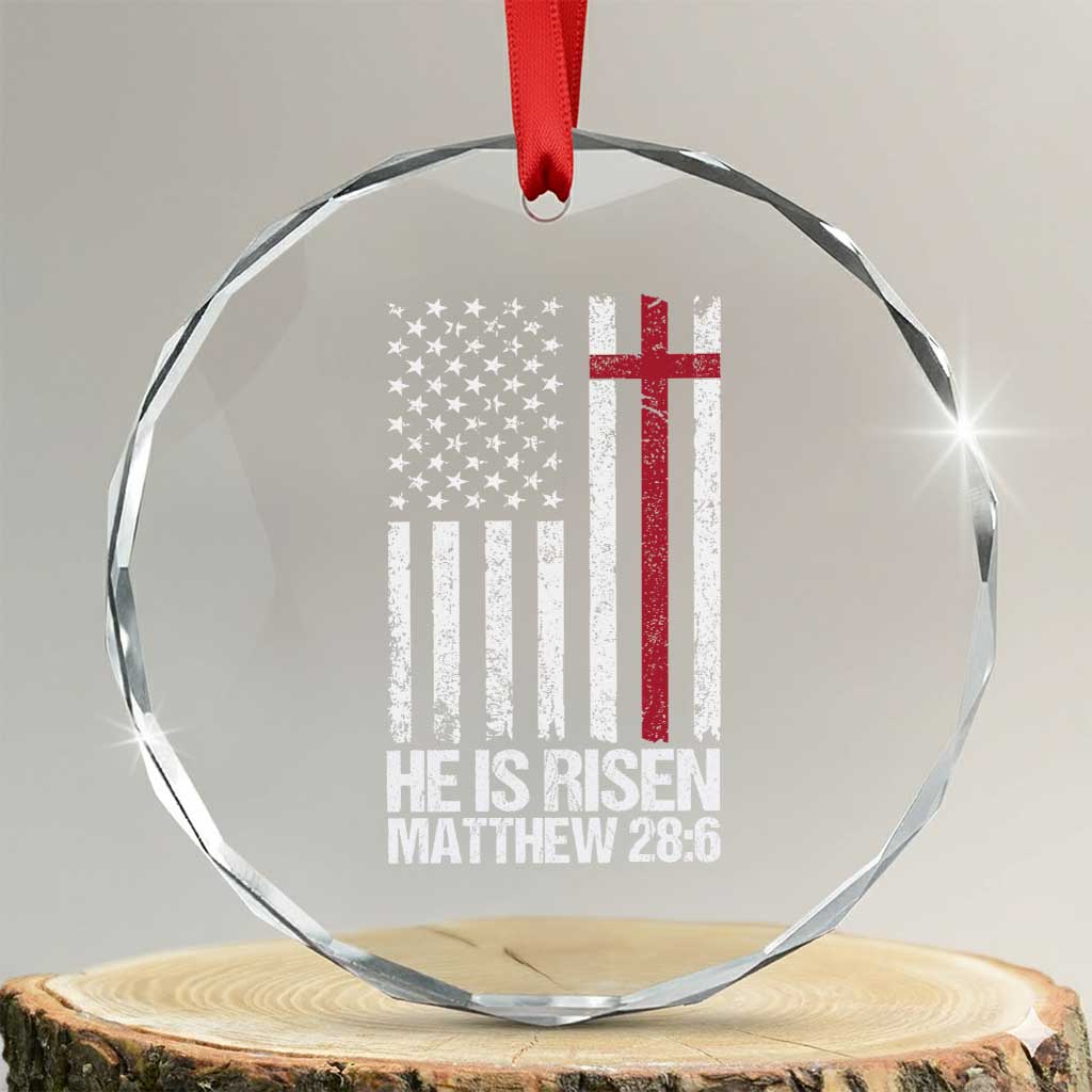 He Is Rise Crystal Glass Ornament Christian American Flag Easter Bible Verse