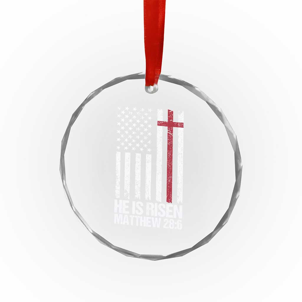 He Is Rise Crystal Glass Ornament Christian American Flag Easter Bible Verse
