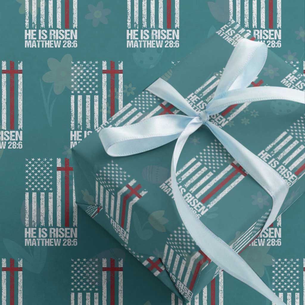 He Is Rise Wrapping Paper Roll Christian American Flag Easter Bible Verse