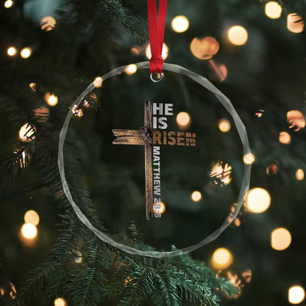 He is Risen Christian Crystal Glass Ornament Easter Cross Jesus Christian