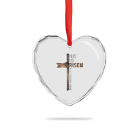 He is Risen Christian Heart Crystal Glass Ornament Easter Cross Jesus Christian