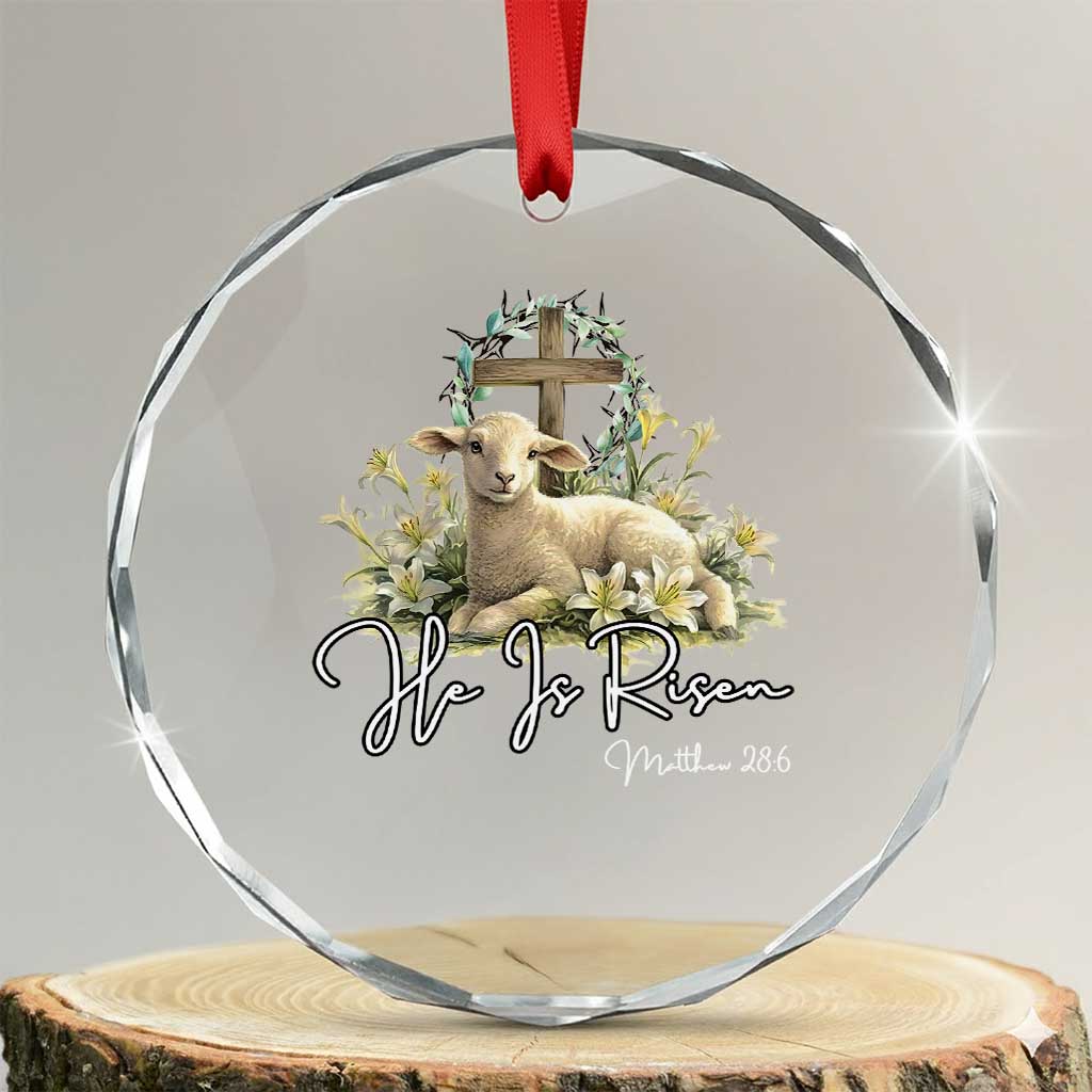 He Is Risen Crystal Glass Ornament Christian Religious Easter Day Bible Verse Sheep - Wonder Print Shop