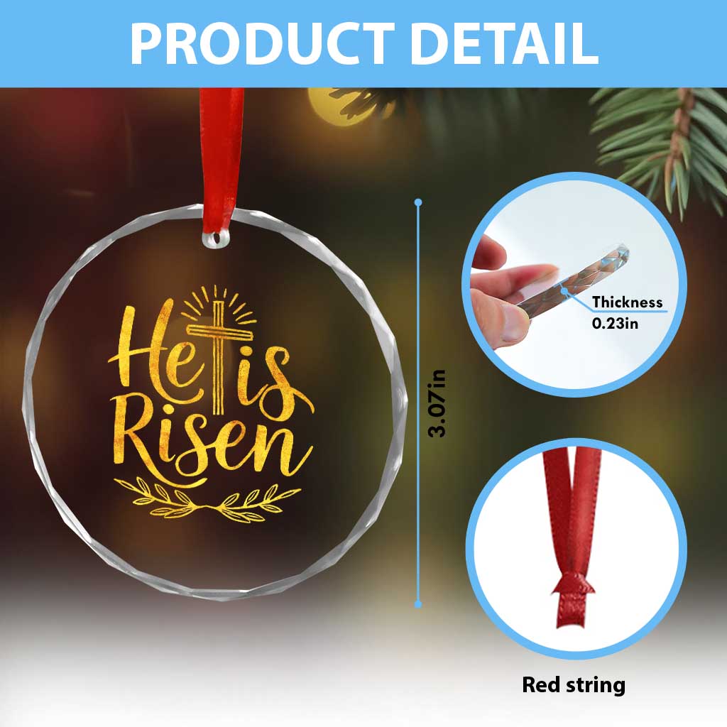 He Is Risen Crystal Glass Ornament Jesus Easter Religious Christians - Wonder Print Shop