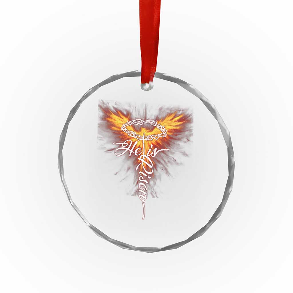 He Is Risen Crystal Glass Ornament Jesus Resurrection Easter Christian Cross Phoenix Rising - Wonder Print Shop