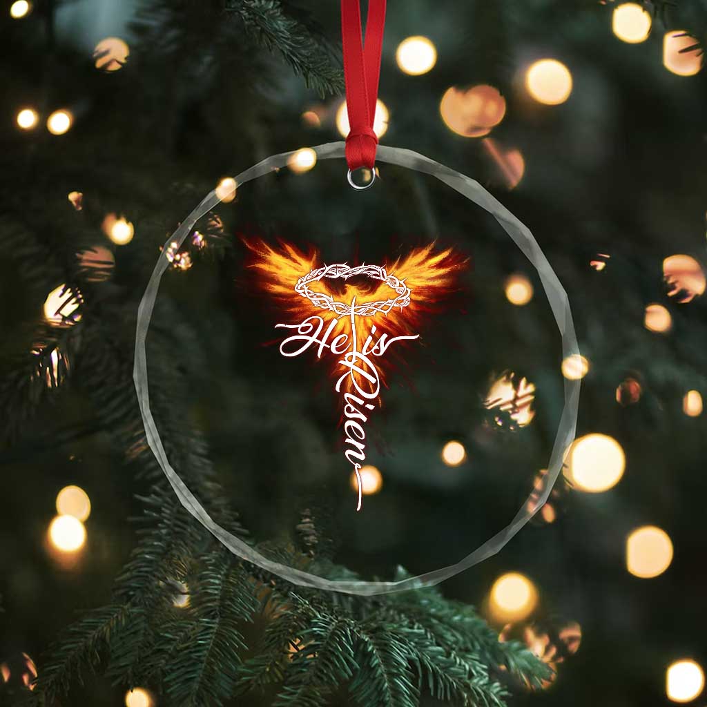 He Is Risen Crystal Glass Ornament Jesus Resurrection Easter Christian Cross Phoenix Rising - Wonder Print Shop