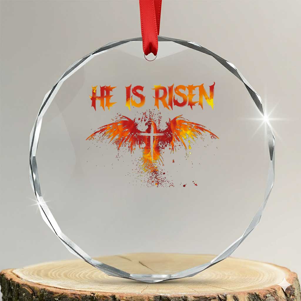 He Is Risen Crystal Glass Ornament Phoenix Christian Jesus Resurrection Cross - Wonder Print Shop