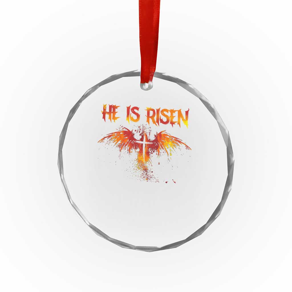 He Is Risen Crystal Glass Ornament Phoenix Christian Jesus Resurrection Cross - Wonder Print Shop