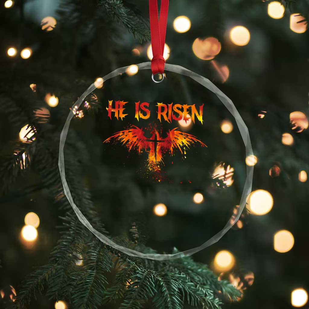 He Is Risen Crystal Glass Ornament Phoenix Christian Jesus Resurrection Cross - Wonder Print Shop