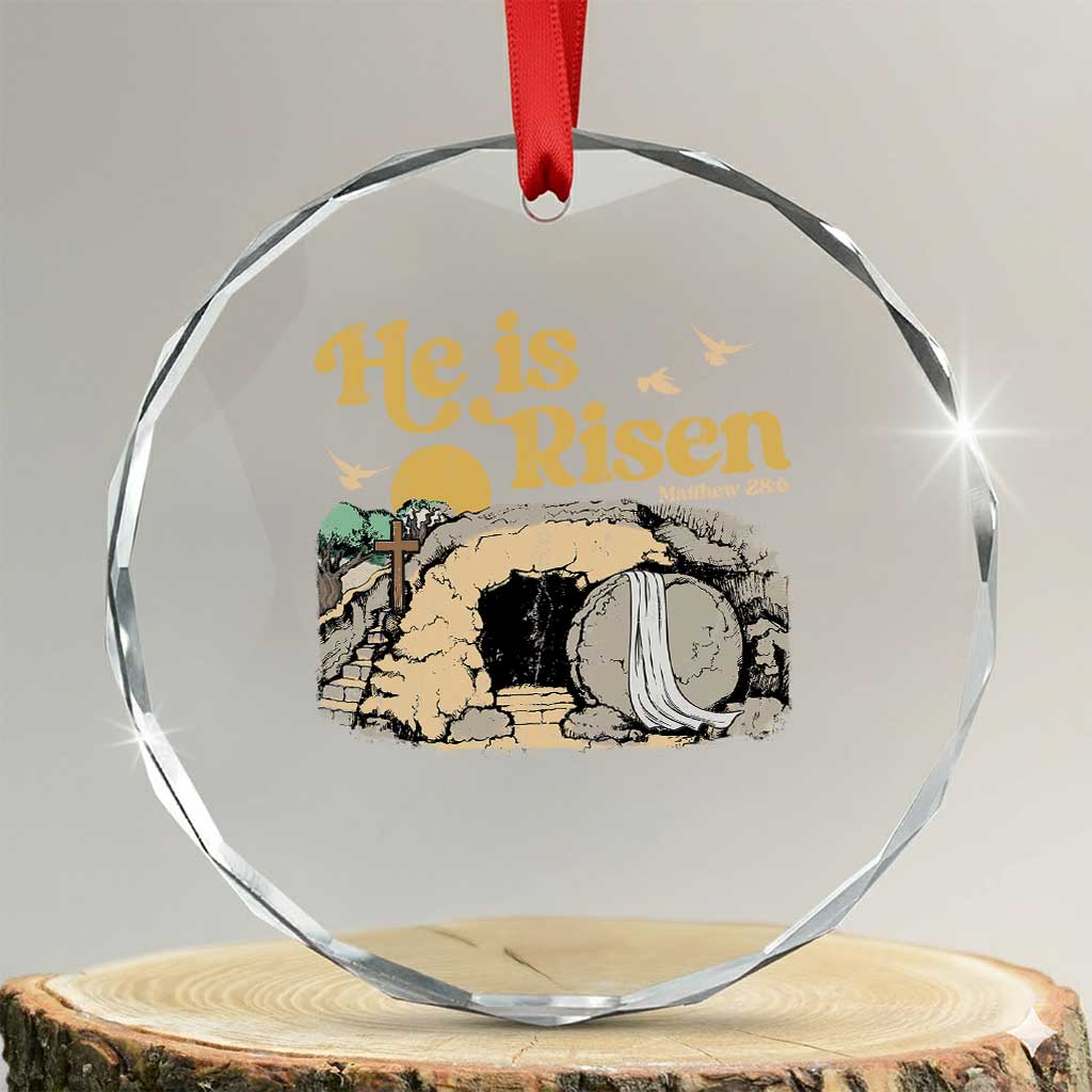 He Is Risen Crystal Glass Ornament Retro Vintage Easter Jesus Christian Apparel - Wonder Print Shop