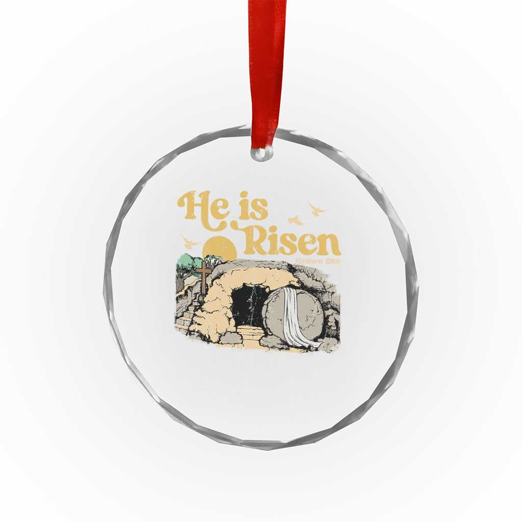 He Is Risen Crystal Glass Ornament Retro Vintage Easter Jesus Christian Apparel - Wonder Print Shop