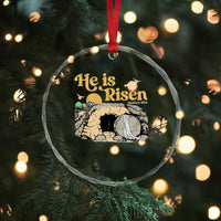 He Is Risen Crystal Glass Ornament Retro Vintage Easter Jesus Christian Apparel - Wonder Print Shop