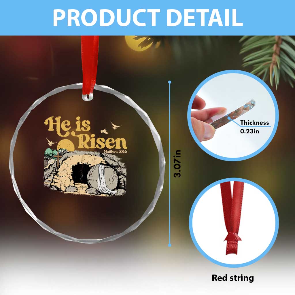 He Is Risen Crystal Glass Ornament Retro Vintage Easter Jesus Christian Apparel - Wonder Print Shop