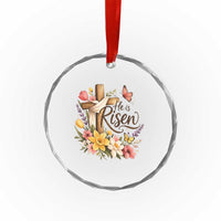 He Is Risen Floral Cross Christian Easter Crystal Glass Ornament Spring Flowers Butterfly Faith Inspirational Gift