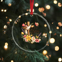 He Is Risen Floral Cross Christian Easter Crystal Glass Ornament Spring Flowers Butterfly Faith Inspirational Gift