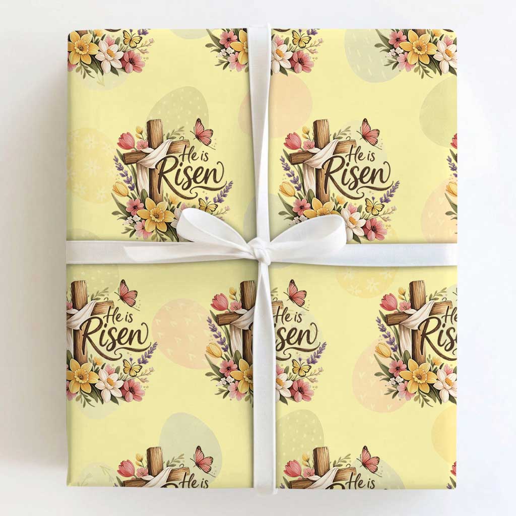 He Is Risen Floral Cross Christian Easter Wrapping Paper Roll Spring Flowers Butterfly Faith Inspirational Gift
