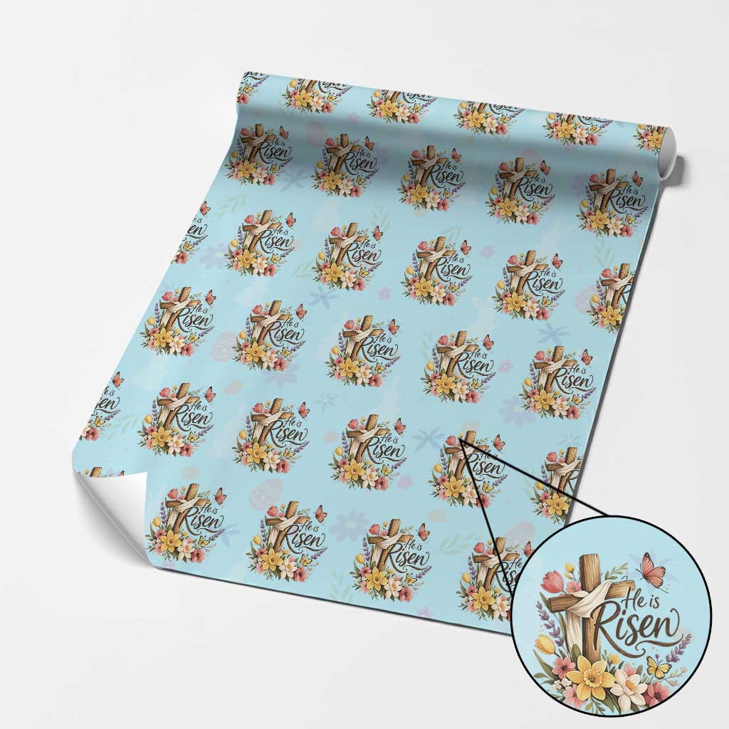 He Is Risen Floral Cross Christian Easter Wrapping Paper Roll Spring Flowers Butterfly Faith Inspirational Gift