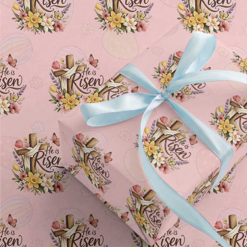 He Is Risen Floral Cross Christian Easter Wrapping Paper Roll Spring Flowers Butterfly Faith Inspirational Gift