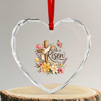 He Is Risen Floral Cross Christian Easter Heart Crystal Glass Ornament Spring Flowers Butterfly Faith Inspirational Gift