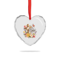 He Is Risen Floral Cross Christian Easter Heart Crystal Glass Ornament Spring Flowers Butterfly Faith Inspirational Gift