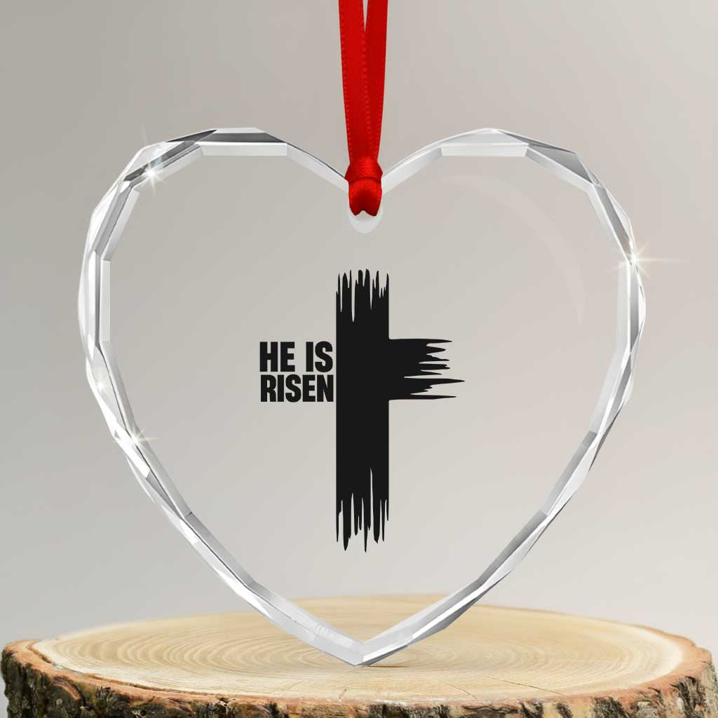 He Is Risen Heart Crystal Glass Ornament Christian Easter Cross
