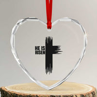 He Is Risen Heart Crystal Glass Ornament Christian Easter Cross