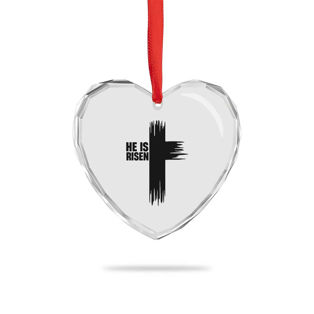He Is Risen Heart Crystal Glass Ornament Christian Easter Cross