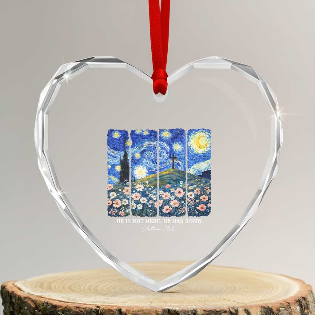 He is Risen Heart Crystal Glass Ornament Christian Easter Starry Night Van Gogh
