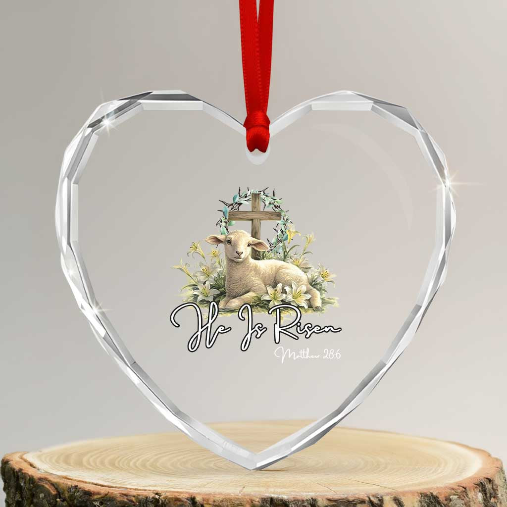 He Is Risen Heart Crystal Glass Ornament Christian Religious Easter Day Bible Verse Sheep - Wonder Print Shop