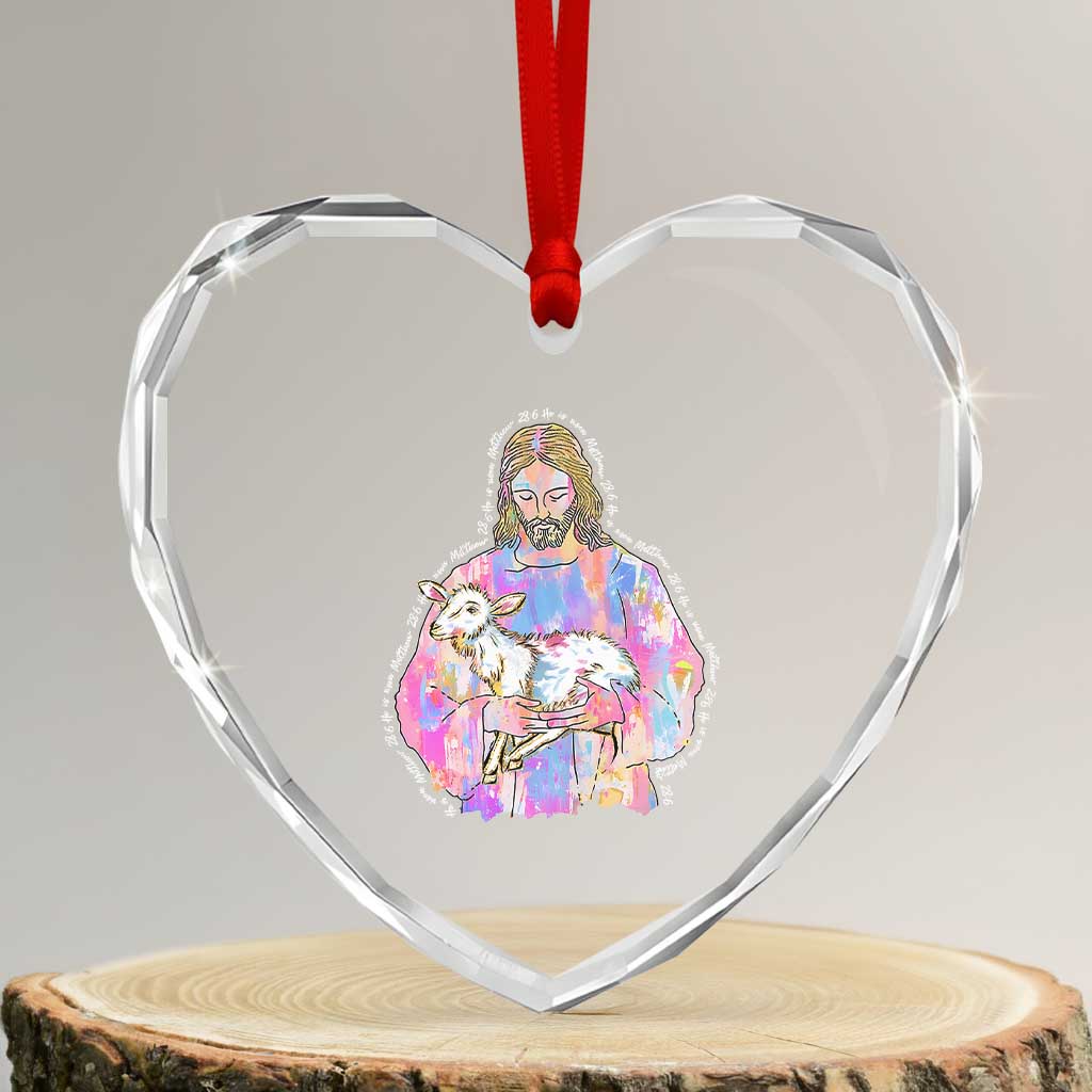 He Is Risen Heart Crystal Glass Ornament Christian Religious Easter Day Bible Verse Sheep Glitter Print - Wonder Print Shop