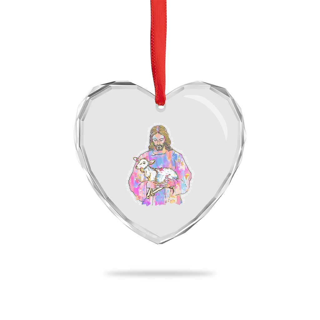 He Is Risen Heart Crystal Glass Ornament Christian Religious Easter Day Bible Verse Sheep Glitter Print - Wonder Print Shop