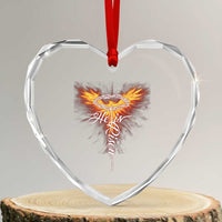 He Is Risen Heart Crystal Glass Ornament Jesus Resurrection Easter Christian Cross Phoenix Rising - Wonder Print Shop